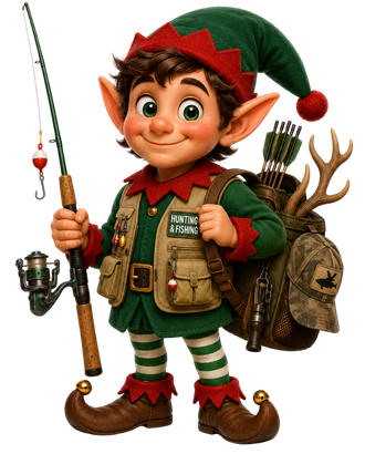 Hunting and Fishing Elf illustration